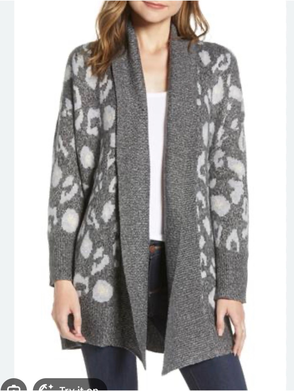 Cupcakes and Cashmere Molly leopard jacquard cardigan size L